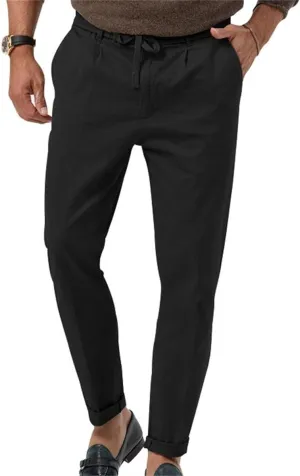 Mens Chino Pants Slim Fit Flat Front Stretch Skinny Tapered Dress Pants Lightweight Elastic Waistband Pants with Pockets