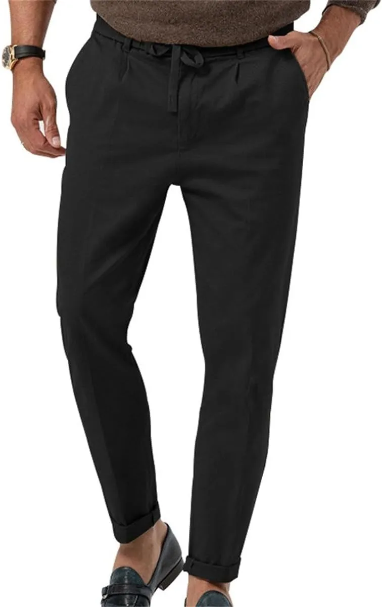 Mens Chino Pants Slim Fit Flat Front Stretch Skinny Tapered Dress Pants Lightweight Elastic Waistband Pants with Pockets