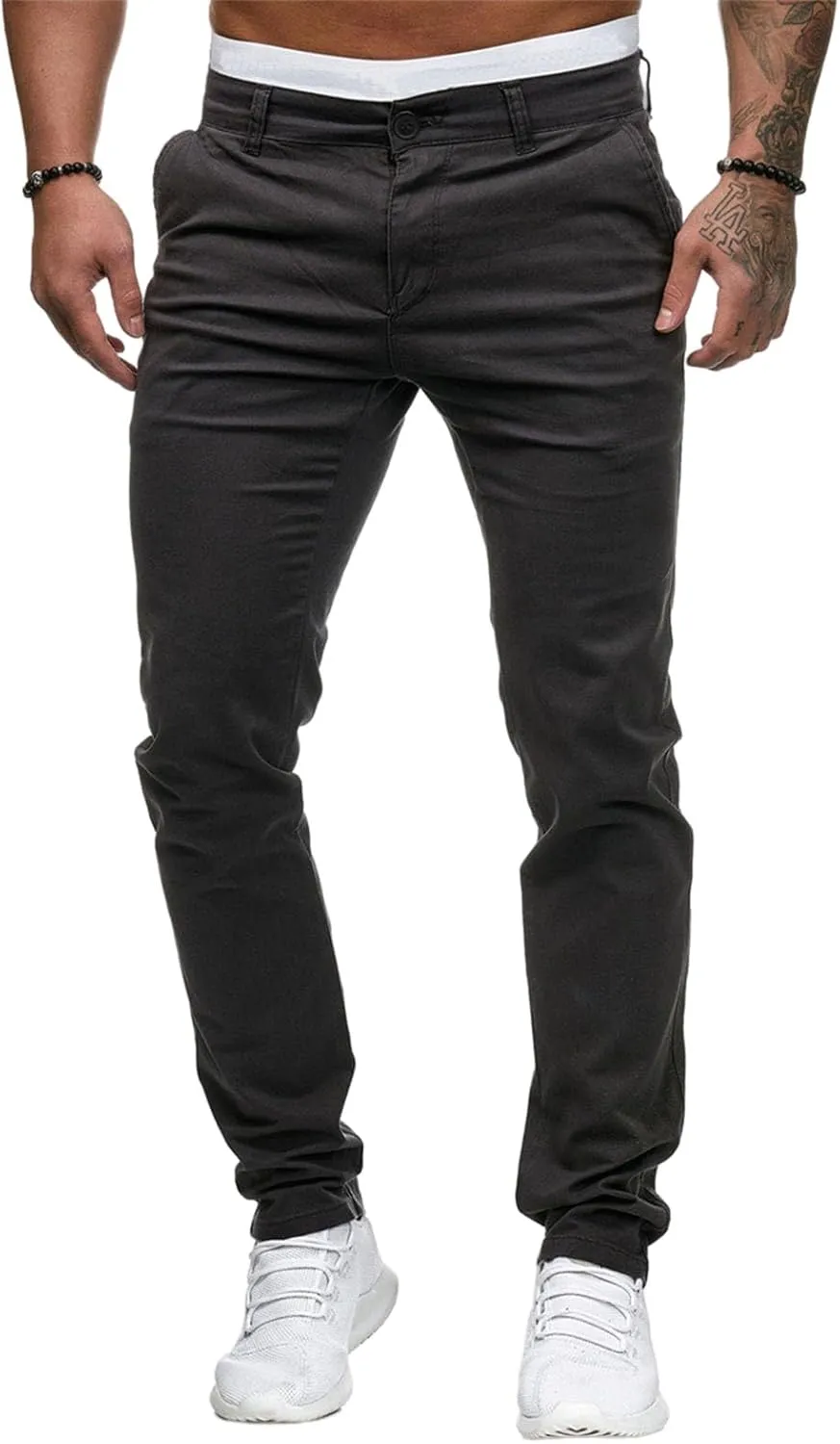 Mens Joggers Chino Pants Twill Workout Athletic Hiking Outdoor Sweatpants Casual Slim Fit Trousers with Pockets
