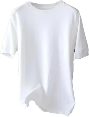 Men's Knitted O-Neck T-Shirt for Short Sleeve Tee Thin Undershirt Sweater Tops White
