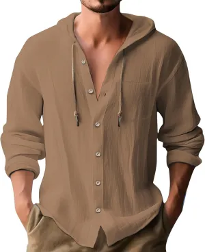 Men's Lightweight Summer Linen Shirt Long Sleeve Breathable Casual Button Down Shirt Slim Fit Shirts with Pockets