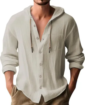 Men's Lightweight Summer Linen Shirt Long Sleeve Breathable Casual Button Down Shirt Slim Fit Shirts with Pockets