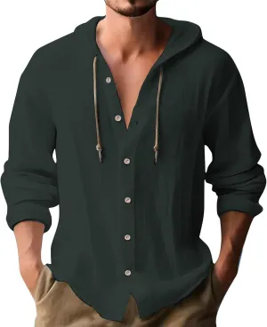 Men's Lightweight Summer Linen Shirt Long Sleeve Breathable Casual Button Down Shirt Slim Fit Shirts with Pockets