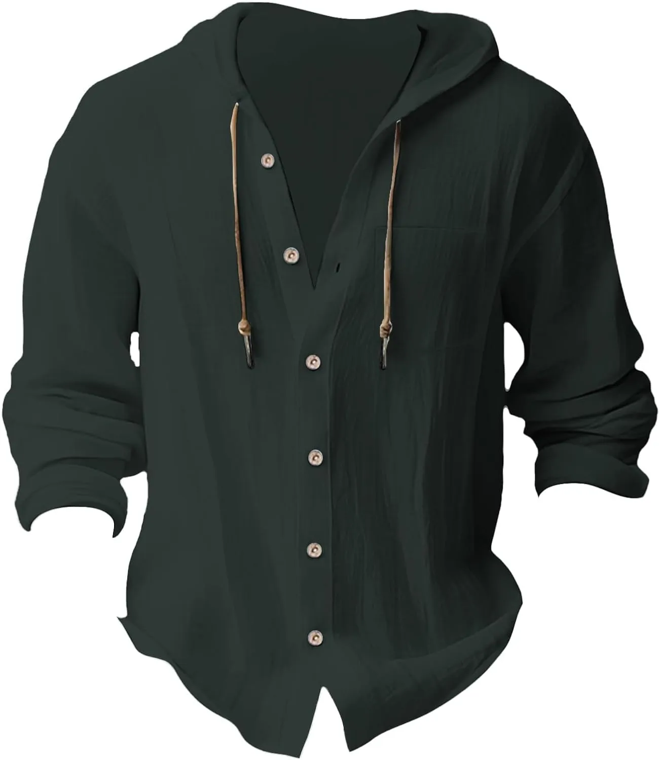 Men's Lightweight Summer Linen Shirt Long Sleeve Breathable Casual Button Down Shirt Slim Fit Shirts with Pockets