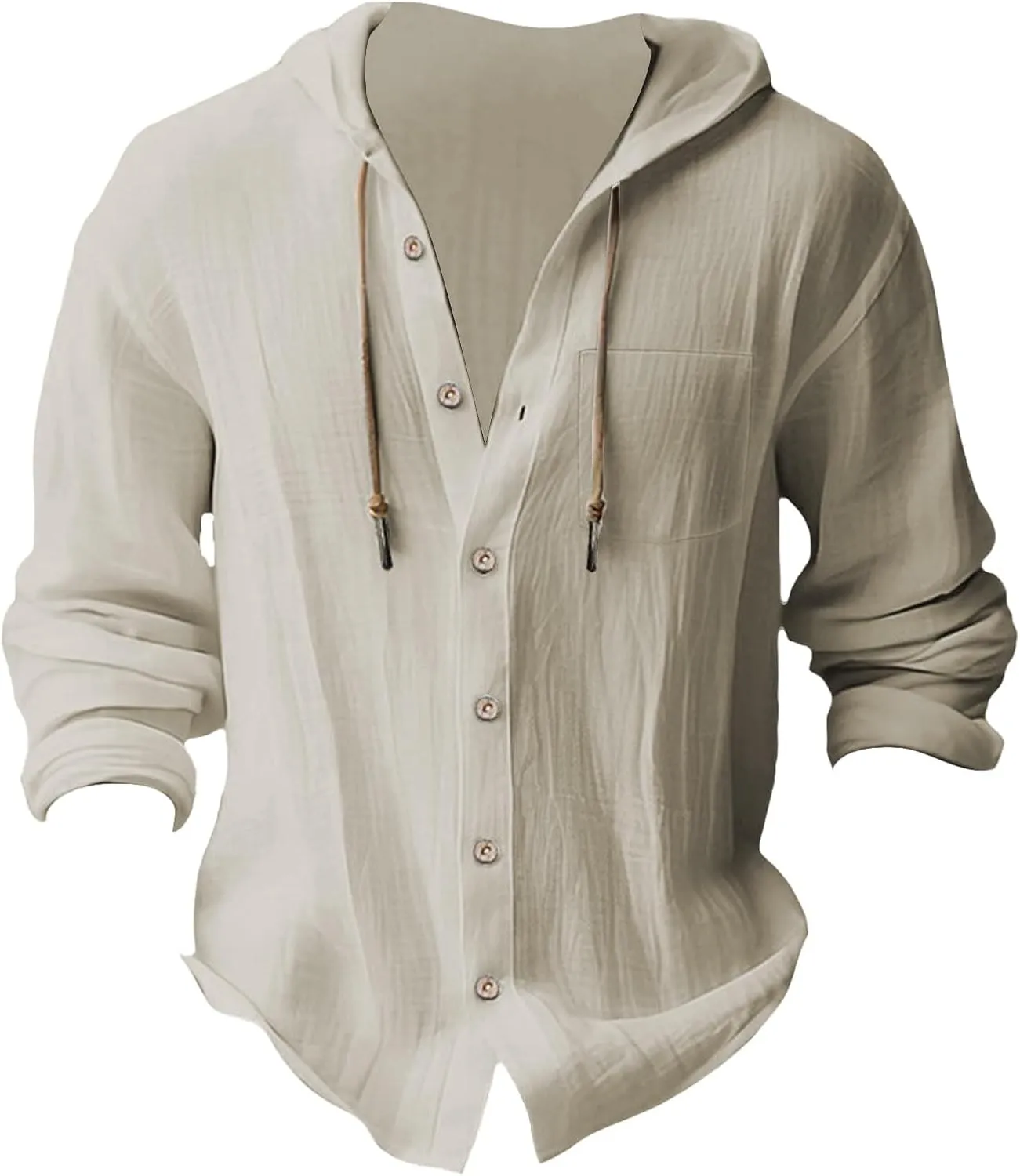 Men's Lightweight Summer Linen Shirt Long Sleeve Breathable Casual Button Down Shirt Slim Fit Shirts with Pockets