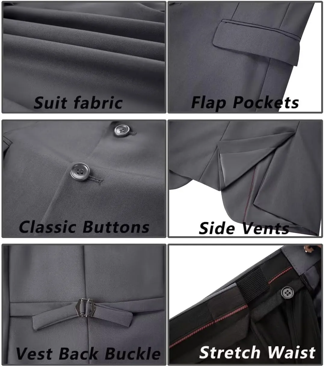 Mens Suit 3 Piece Set Slim Fit Wedding Groomsmen Suit for Men Two Buttons Suits Set Solid Jacket Vest Pants with Tie