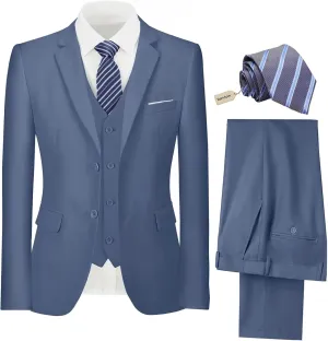 Mens Suit 3 Piece Set Slim Fit Wedding Groomsmen Suit for Men Two Buttons Suits Set Solid Jacket Vest Pants with Tie