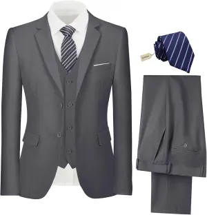 Mens Suit 3 Piece Set Slim Fit Wedding Groomsmen Suit for Men Two Buttons Suits Set Solid Jacket Vest Pants with Tie