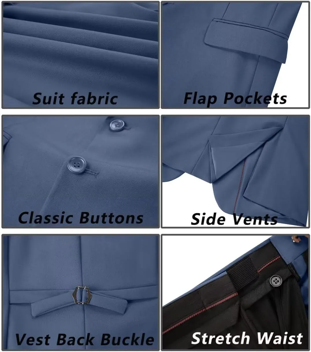 Mens Suit 3 Piece Set Slim Fit Wedding Groomsmen Suit for Men Two Buttons Suits Set Solid Jacket Vest Pants with Tie