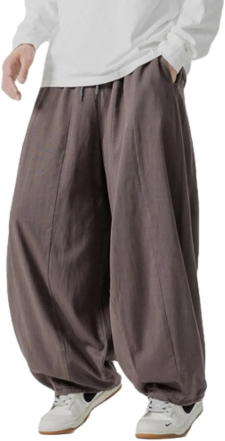 Mens Wide Leg Palazzo Pants Casual Lounge Oversized Jogging Harem Pants Drawstring Loose Beach Trousers with Pockets
