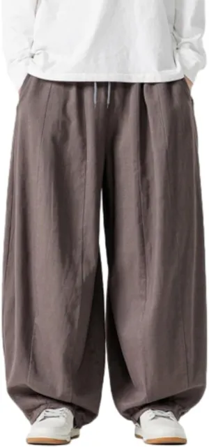 Mens Wide Leg Palazzo Pants Casual Lounge Oversized Jogging Harem Pants Drawstring Loose Beach Trousers with Pockets