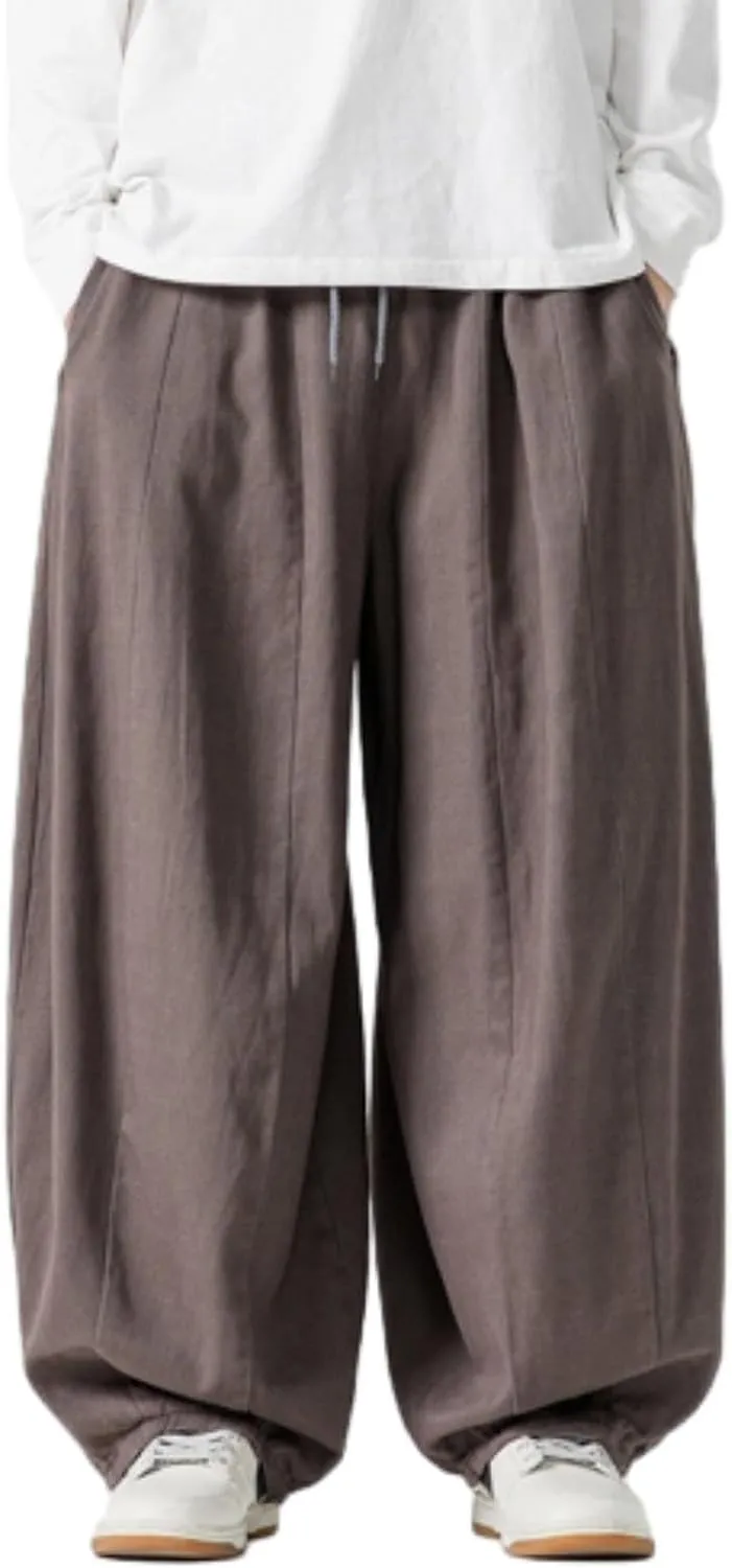 Mens Wide Leg Palazzo Pants Casual Lounge Oversized Jogging Harem Pants Drawstring Loose Beach Trousers with Pockets