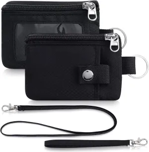 Minimalist Wallet For Mens Womens, Keychain RFID Blocking Zipper Small Wallet with ID Window 2 Lanyards,Water Resistant Travel Cash Card Coin Case Boys Girls