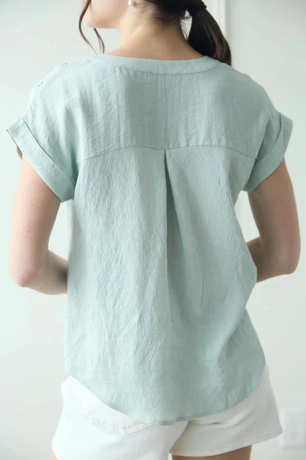 Mint Crochet Detail Button Top