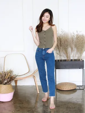 Mizuki Linen Button-Down Top in Olive