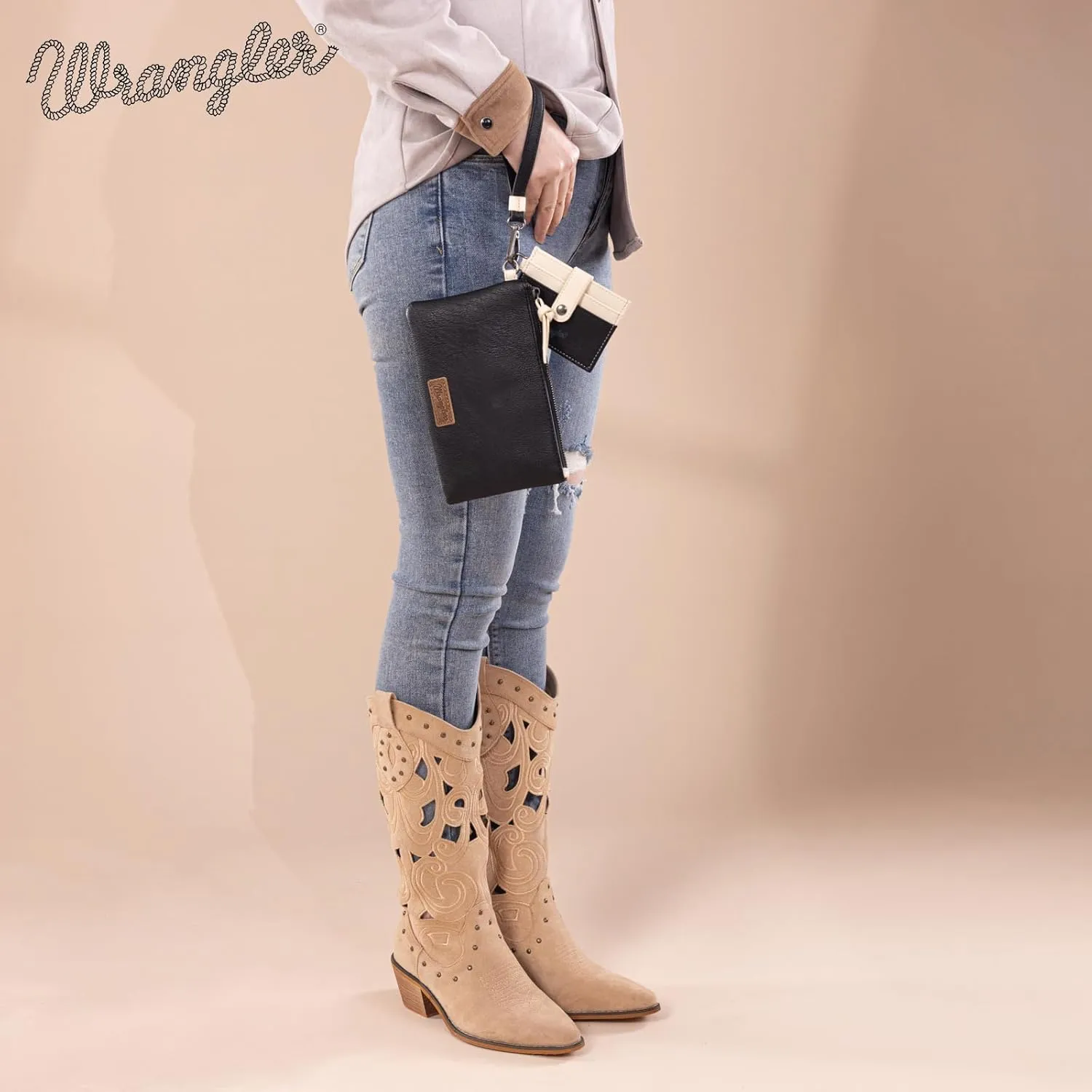 Montana West x Wrangler Keychain Wristlet Wallets for Women Detachable Dual Pouch Wristlet Portable Card Holder for Women