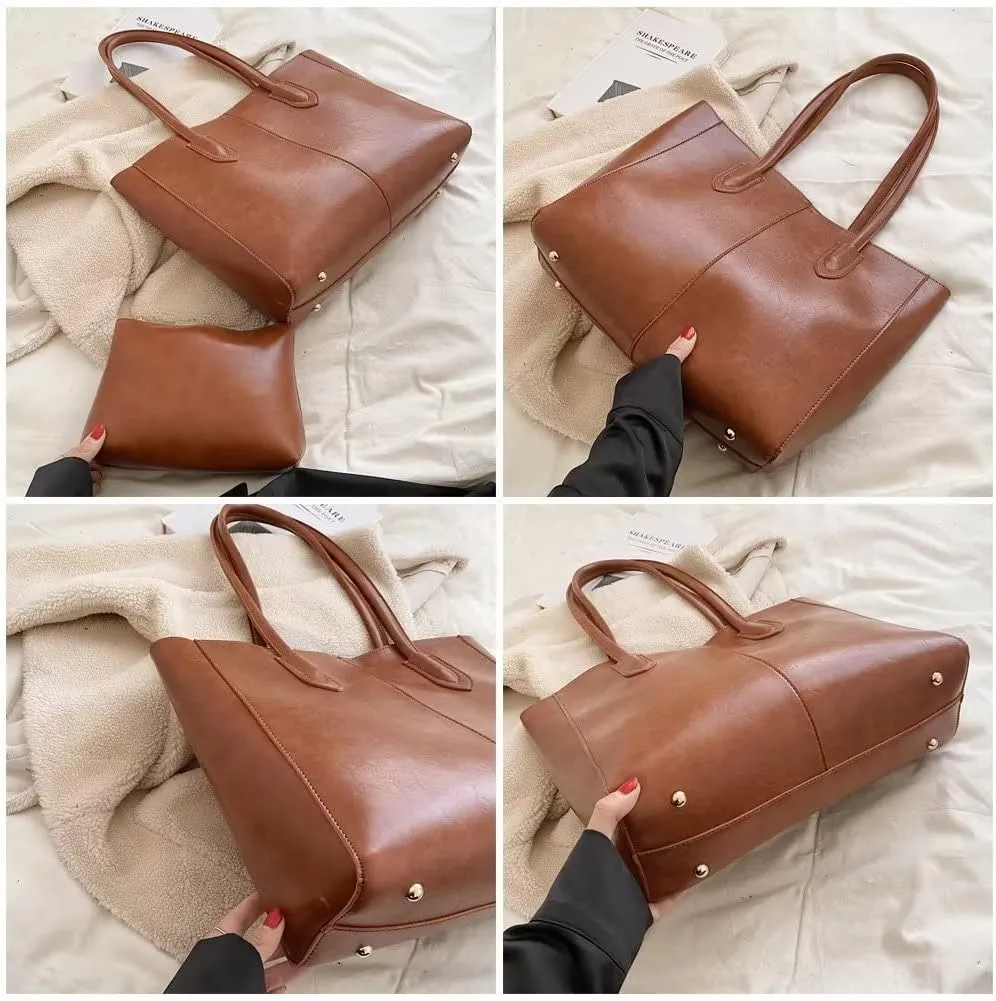 Mudono Purse and Handbag for Women Retro Leather Tote Bag Large Top Handle Satchel Daily Business Purse with Inner Zipper Bag