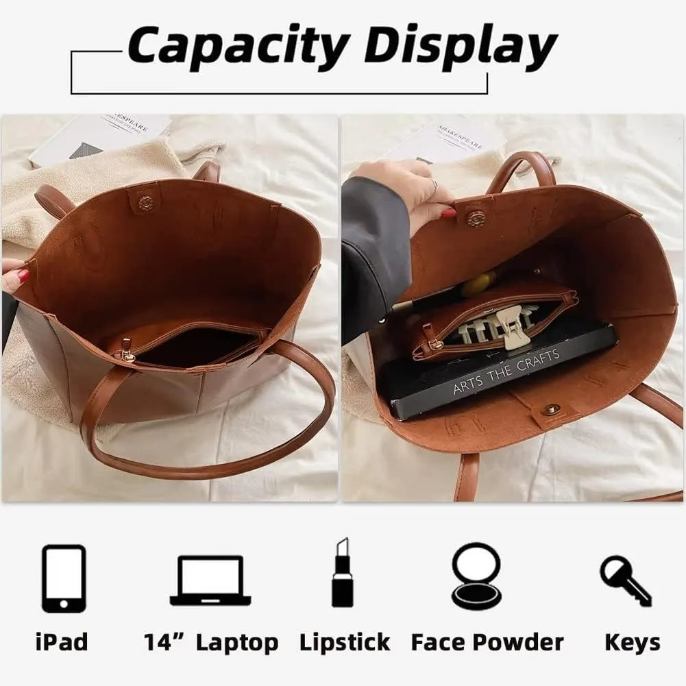 Mudono Purse and Handbag for Women Retro Leather Tote Bag Large Top Handle Satchel Daily Business Purse with Inner Zipper Bag