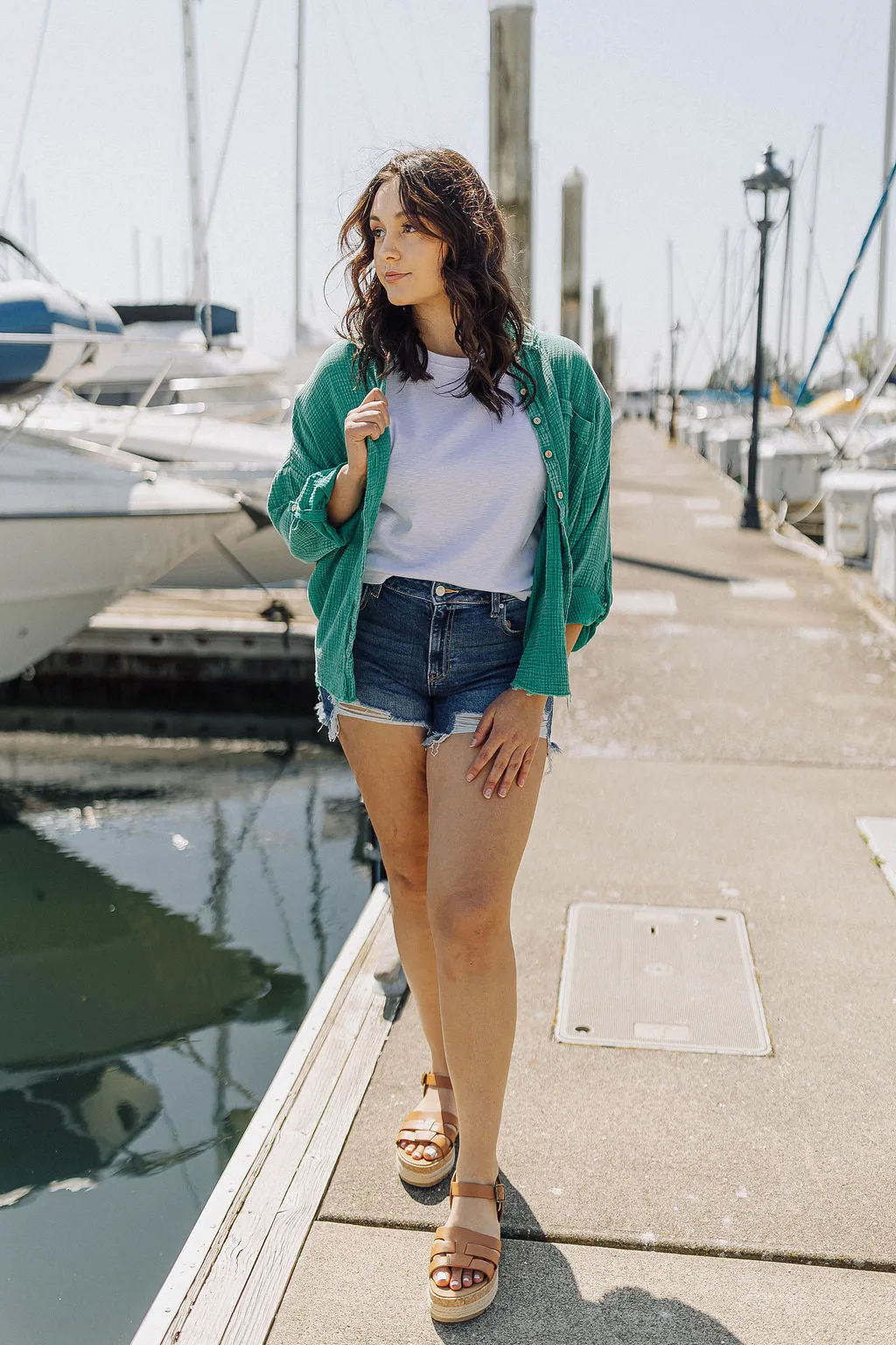 Muslin Raw Edge Wood Button Up