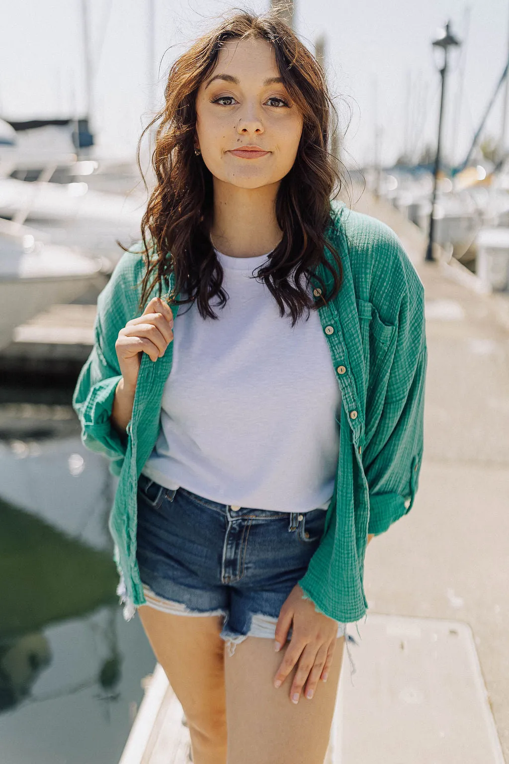 Muslin Raw Edge Wood Button Up