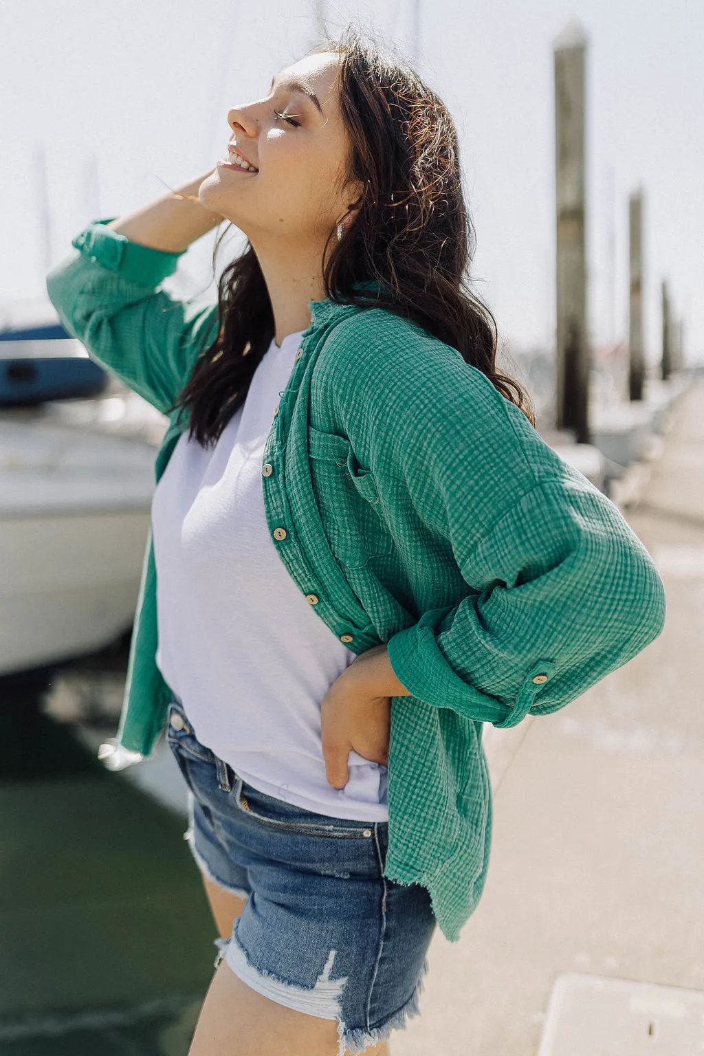 Muslin Raw Edge Wood Button Up