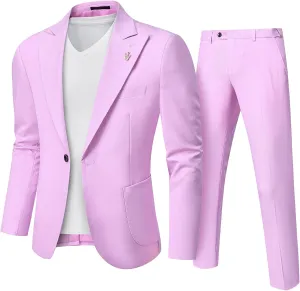 MY'S Mens Linen Suit, 2 Pieces One Button Regular Fit Blazer Set, Lightweight Jacket and Pants for Casual Wedding Business