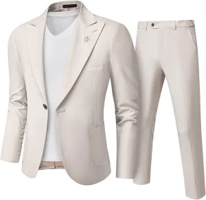 MY'S Mens Linen Suit, 2 Pieces One Button Regular Fit Blazer Set, Lightweight Jacket and Pants for Casual Wedding Business