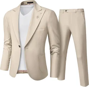 MY'S Mens Linen Suit, 2 Pieces One Button Regular Fit Blazer Set, Lightweight Jacket and Pants for Casual Wedding Business