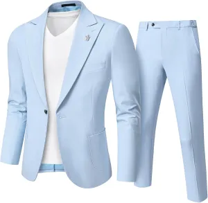 MY'S Mens Linen Suit, 2 Pieces One Button Regular Fit Blazer Set, Lightweight Jacket and Pants for Casual Wedding Business