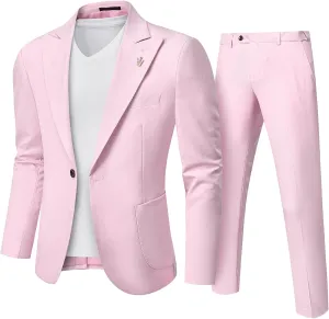 MY'S Mens Linen Suit, 2 Pieces One Button Regular Fit Blazer Set, Lightweight Jacket and Pants for Casual Wedding Business