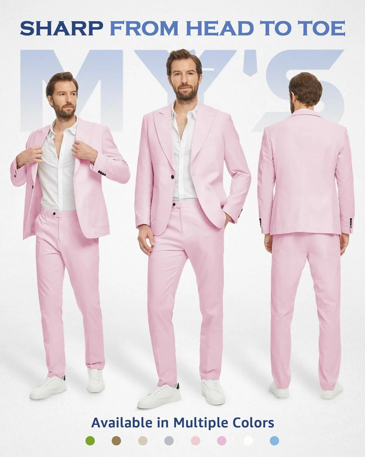 MY'S Mens Linen Suit, 2 Pieces One Button Regular Fit Blazer Set, Lightweight Jacket and Pants for Casual Wedding Business