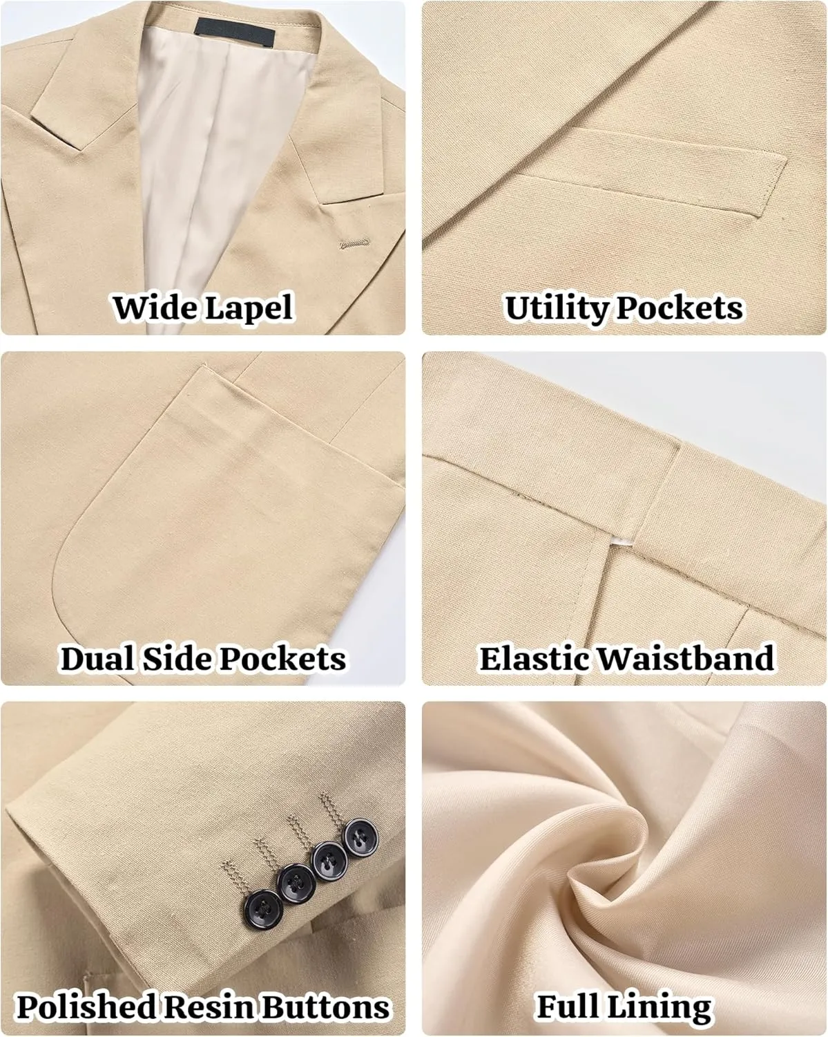 MY'S Mens Linen Suit, 2 Pieces One Button Regular Fit Blazer Set, Lightweight Jacket and Pants for Casual Wedding Business