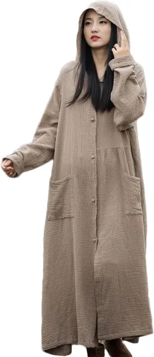 NFYM Women's Kimono Trench Coat Cotton Hoodie Jacket Long Sleeve Retro Witch Style Outwear with Pocket