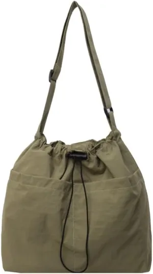 Nylon Bucket Bag for Women Lightweight Large Capacity Shoulder or Crossbody Purse with Adjustable Strap for Daily Casual Use