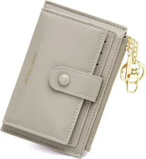 OIDERY Small Wallet For Women RFID Minimalist Credit Card Holder Wallet Slim Leather Keychain Wallet With Zipper Pocket ID Window