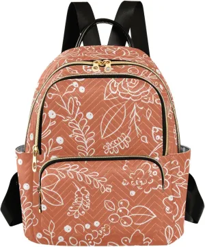 Orange Flowers Minimalist Backpack Purse for Women Fashion Small Mini Daypack Purse for Lady Anti-theft Shoulder Bag with Double Zipper Weekend Bag