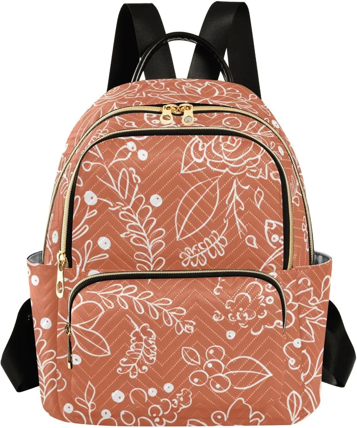 Orange Flowers Minimalist Backpack Purse for Women Fashion Small Mini Daypack Purse for Lady Anti-theft Shoulder Bag with Double Zipper Weekend Bag