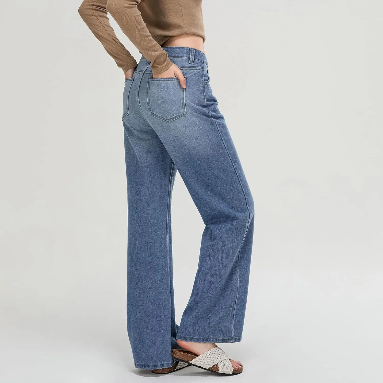 Owl's-Yard Women's Y2k Mid Rise Washed Baggy Jeans Crossover Wide Leg Loose Boyfriend Denim Pants Trousers with Pockets