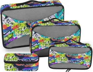 Packing Cube Set of 4 Luggage Organizers for Suitcase Luggage Packing Cubes for Travel Packimg Cubes Graffiti Cartoon