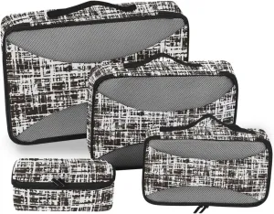 Packing Cubes 4 Set Luggage Bags Organizers Packing Cubes Travel Packing Cunes Black White