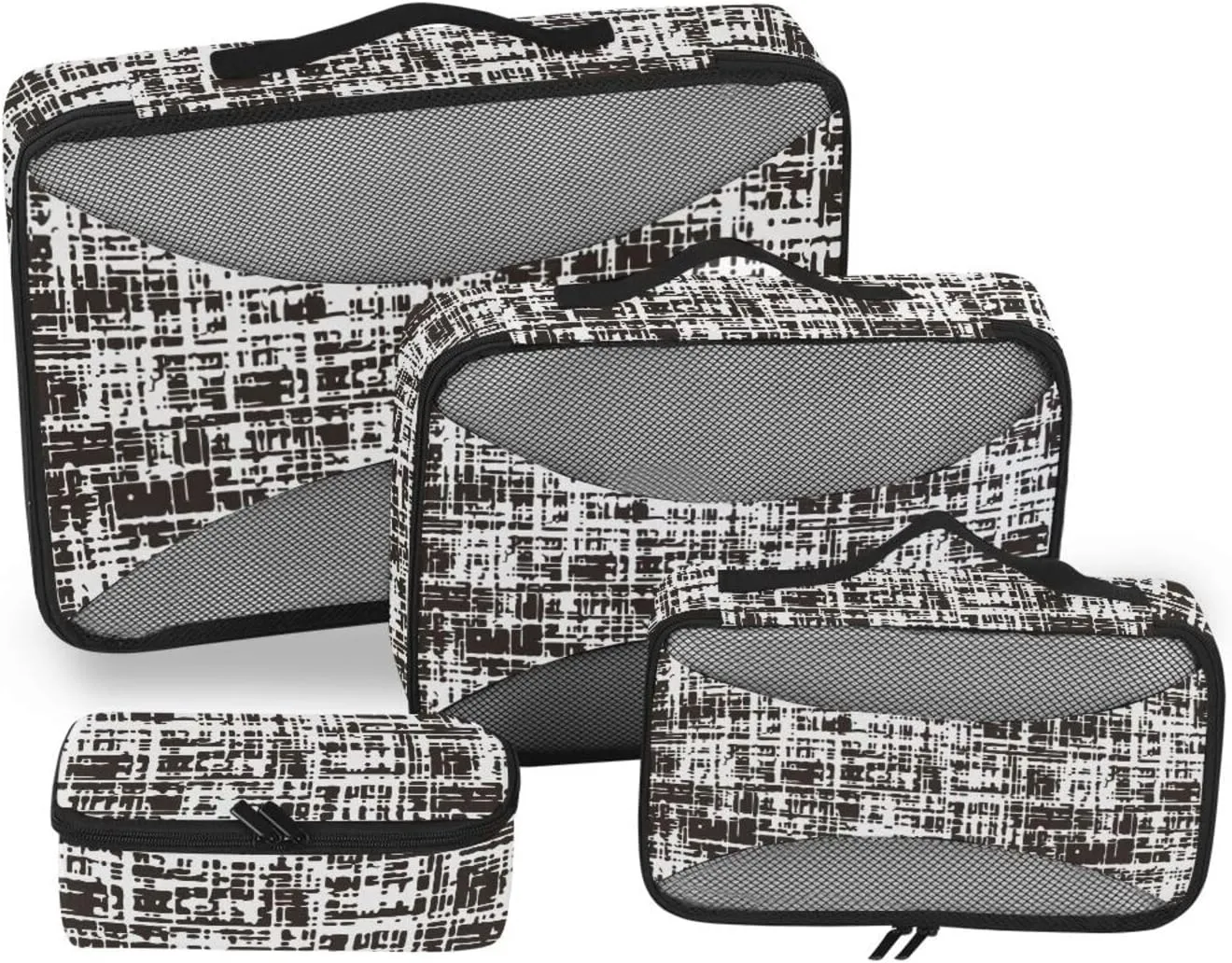 Packing Cubes 4 Set Luggage Bags Organizers Packing Cubes Travel Packing Cunes Black White