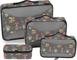Packing Cubes for Travel 4 Set Luggage Cubes Travel Compartment Organizer Bags Paxking Cubes Mushroom and Wild Berry