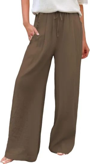 Palazzo Pants for Women Casual Plus Size Wide Leg High Waist Lounge Cotton Linen Pant 2025 Beach Gauze Summer Trouser