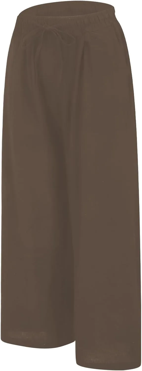 Palazzo Pants for Women Casual Plus Size Wide Leg High Waist Lounge Cotton Linen Pant 2025 Beach Gauze Summer Trouser