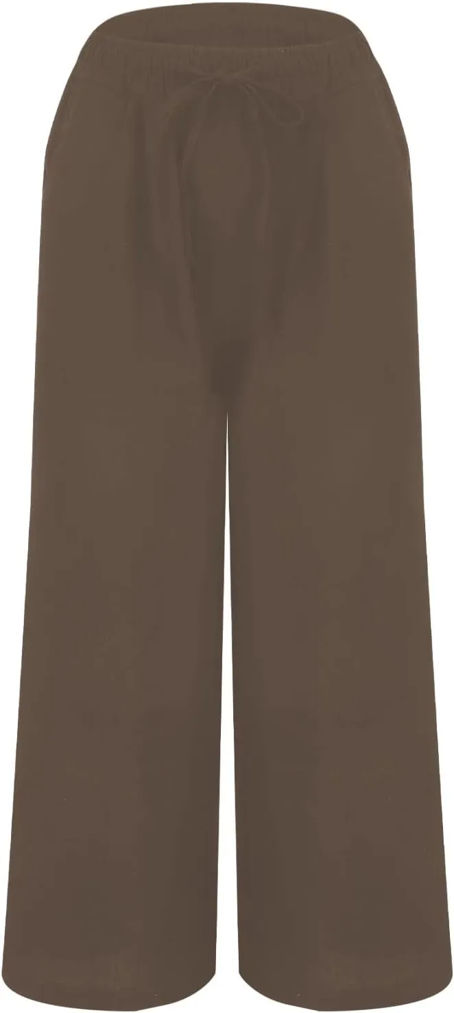 Palazzo Pants for Women Casual Plus Size Wide Leg High Waist Lounge Cotton Linen Pant 2025 Beach Gauze Summer Trouser