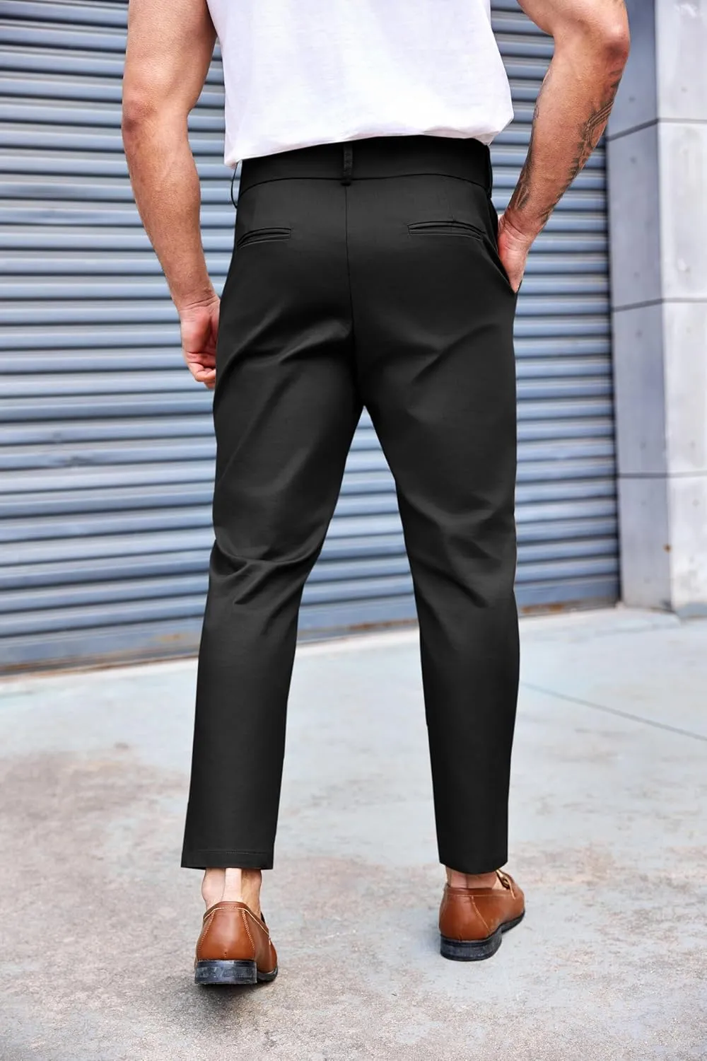 PASLTER Mens Chino Pants Slim Fit Flat Front Stretch Skinny Tapered Dress Pants Casual Trousers