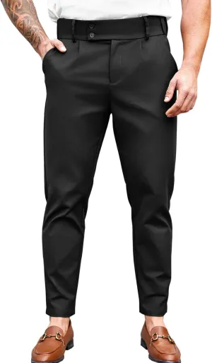 PASLTER Mens Chino Pants Slim Fit Flat Front Stretch Skinny Tapered Dress Pants Casual Trousers