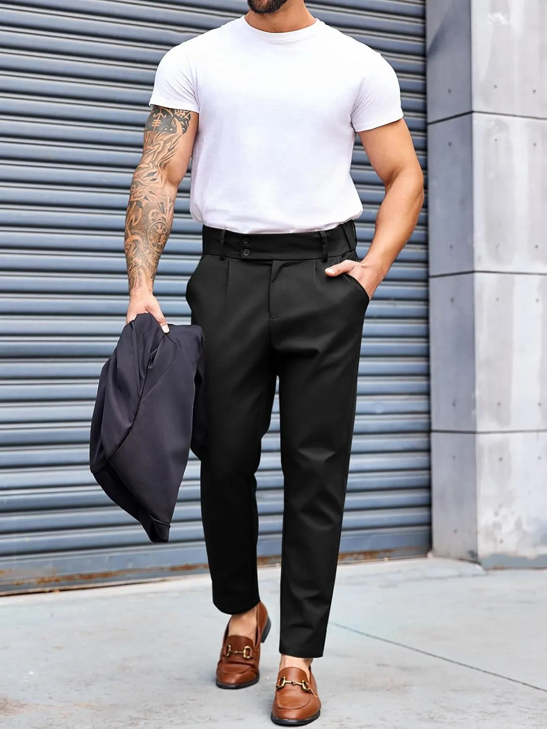 PASLTER Mens Chino Pants Slim Fit Flat Front Stretch Skinny Tapered Dress Pants Casual Trousers