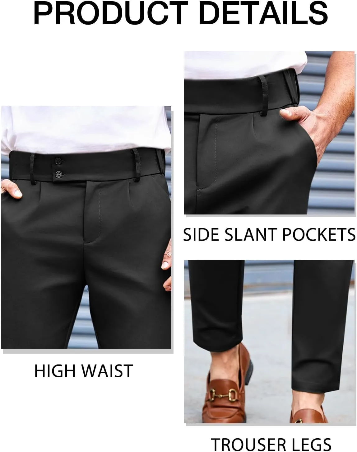 PASLTER Mens Chino Pants Slim Fit Flat Front Stretch Skinny Tapered Dress Pants Casual Trousers