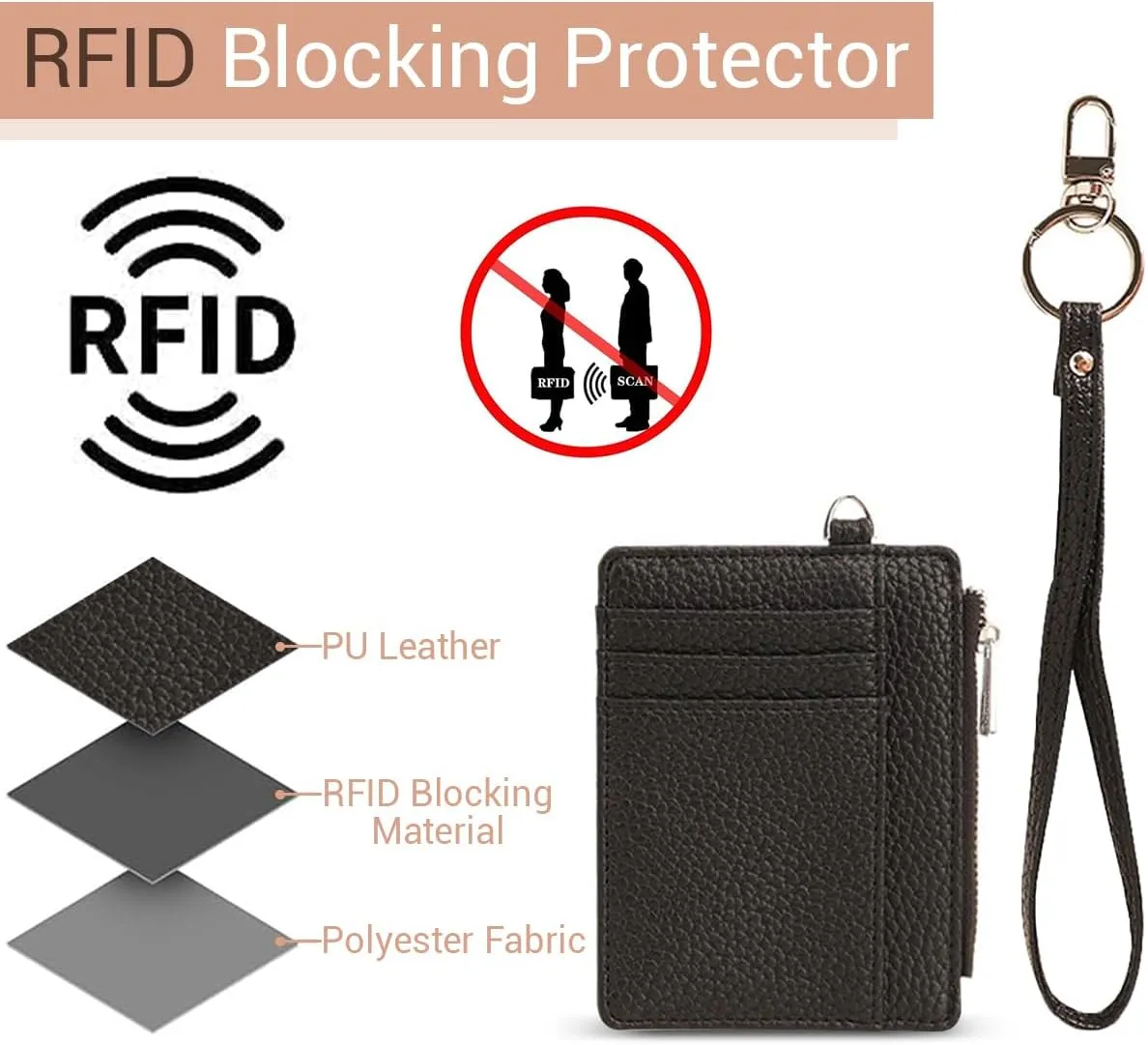 Personalised Small Wallet for Women, Custom Monogram Name Initials RFID Blocking Credit Card Holder, Customized Vegan Leather Foil Embossed Minimalist Purse with Zipper Coin Pocket, Keychain Wristlet